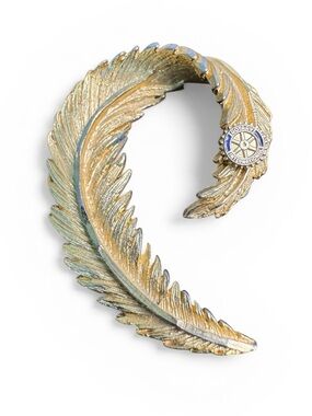 Gold Plated Feather Rotary International Pin Brooch Vintage Mid Century